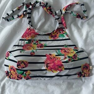 Floral Striped Halter Bikini Top